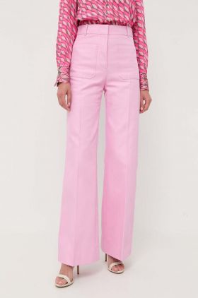 Victoria Beckham pantaloni femei, culoarea roz, lat, high waist