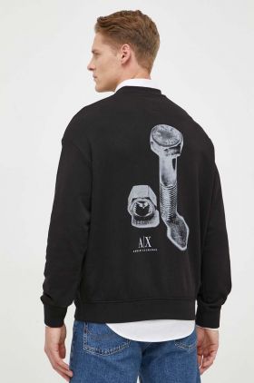 Armani Exchange hanorac de bumbac barbati, culoarea negru, cu imprimeu