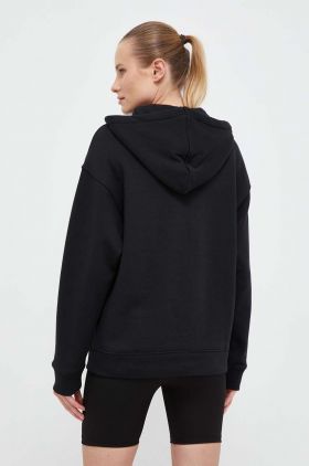 adidas Originals hanorac de bumbac femei, culoarea negru, cu glugă, cu imprimeu