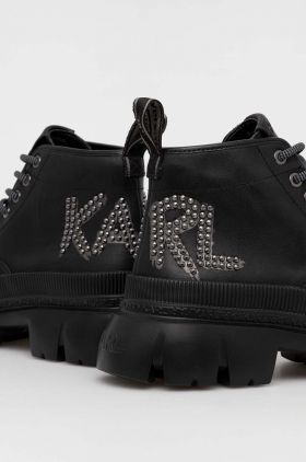 Karl Lagerfeld bocanci de piele TREKKA MAX femei, culoarea negru, cu platforma, KL43540