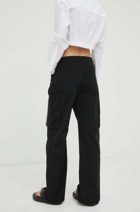 Herskind pantaloni Tilly femei, culoarea negru, lat, high waist