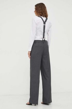 Remain pantaloni din amestec de lana culoarea gri, drept, high waist