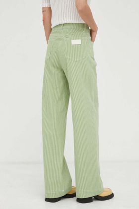 Remain pantaloni femei, culoarea verde, drept, high waist