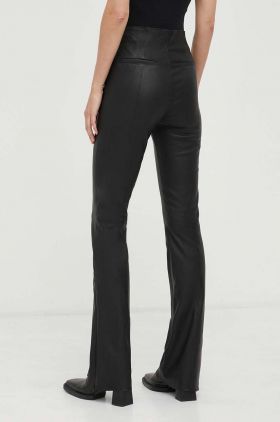 Remain pantaloni femei, culoarea negru, evazati, high waist