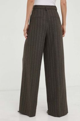 Remain pantaloni de lana culoarea maro, lat, high waist