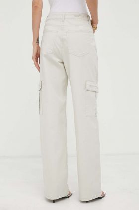 Gestuz pantaloni femei, culoarea bej, drept, high waist