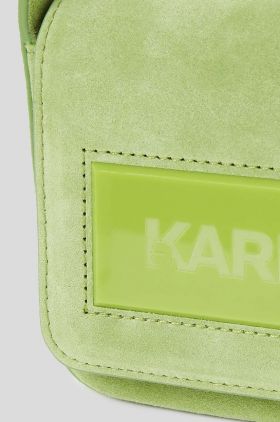 Karl Lagerfeld geanta de mana din piele intoarsa ICON K MD FLAP SHB SUEDE culoarea verde