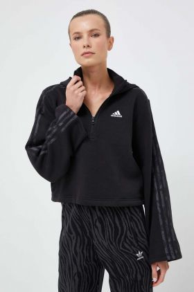 adidas bluza femei, culoarea negru, cu glugă, neted