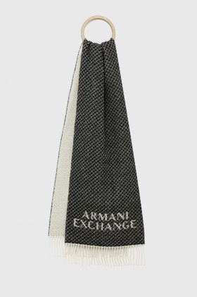 Armani Exchange esarfa de lana culoarea negru, cu imprimeu