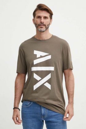 Armani Exchange tricou din bumbac culoarea verde, cu imprimeu