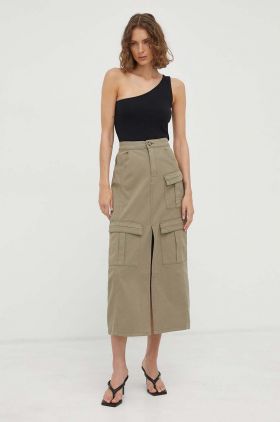 Gestuz fusta jeans Aubrey culoarea verde, maxi, drept