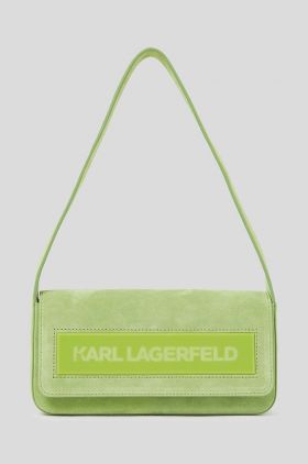 Karl Lagerfeld geanta de mana din piele intoarsa ICON K MD FLAP SHB SUEDE culoarea verde