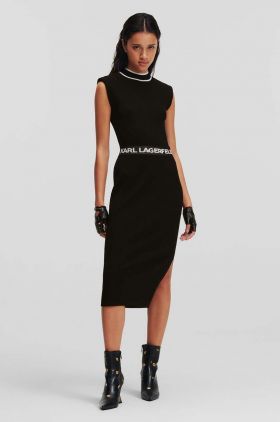 Karl Lagerfeld rochie culoarea negru, midi, mulata