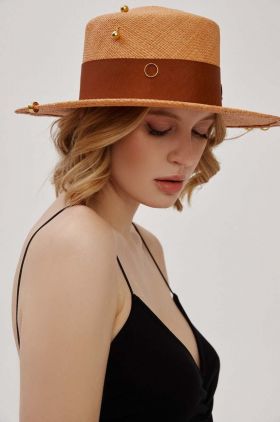 LE SH KA headwear palarie Brown Gold Canotier culoarea maro