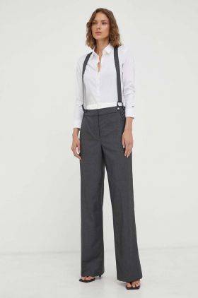 Remain pantaloni din amestec de lana culoarea gri, drept, high waist