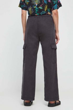 Medicine pantaloni femei, culoarea gri, lat, high waist