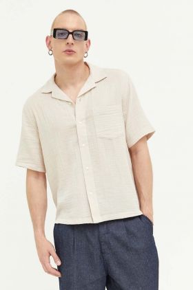 Abercrombie & Fitch camasa din bumbac barbati, culoarea bej, regular
