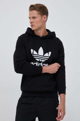 adidas Originals hanorac de bumbac Classics Trefoil Hoodie bărbați, culoarea negru, cu glugă, cu imprimeu IM4489