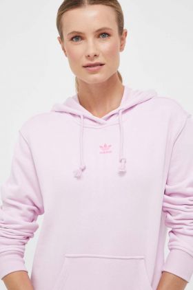 adidas Originals hanorac de bumbac femei, culoarea violet, cu glugă, neted