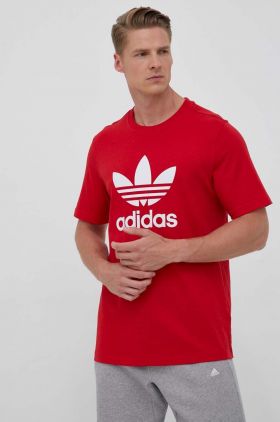 adidas Originals tricou din bumbac culoarea rosu, cu imprimeu