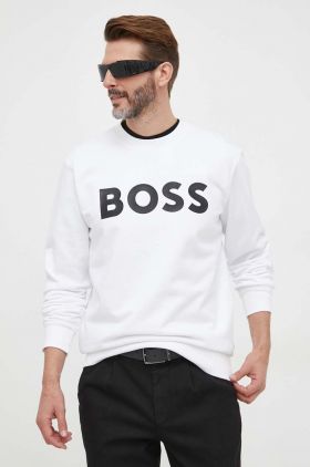 BOSS hanorac de bumbac barbati, culoarea alb, cu imprimeu