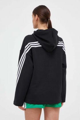 adidas bluza femei, culoarea negru, cu glugă, cu imprimeu