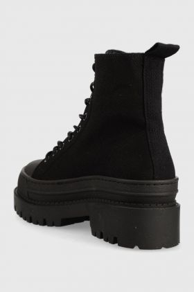 Tommy Jeans botine TJW FOXING CANVAS BOOT femei, culoarea negru, cu platforma, EN0EN02216