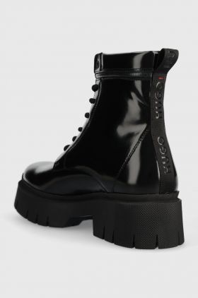 HUGO cizme de piele Kris femei, culoarea negru, cu platforma, 50498388