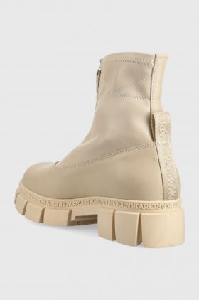 Karl Lagerfeld cizme de piele ARIA femei, culoarea bej, cu toc plat, KL43260