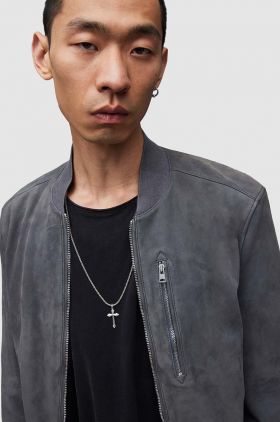 AllSaints geaca ramones de piele barbati, culoarea gri, de tranzitie