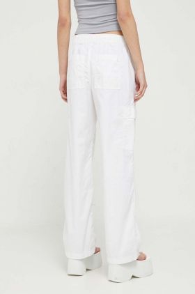 Hollister Co. pantaloni femei, culoarea alb, drept, high waist