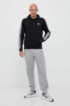 adidas Originals bluza barbati, culoarea negru, cu glugă, cu imprimeu