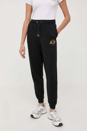 Armani Exchange pantaloni de trening din bumbac culoarea negru, neted