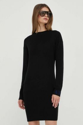 Armani Exchange rochie din lana culoarea negru, midi, drept