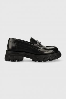 Karl Lagerfeld mocasini de piele PRECINCT KL femei, culoarea negru, cu platforma, KL43823