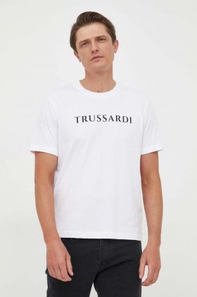 Trussardi tricou din bumbac culoarea alb, cu imprimeu