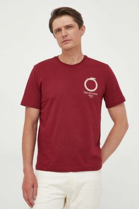 Trussardi tricou din bumbac culoarea bordo, cu imprimeu