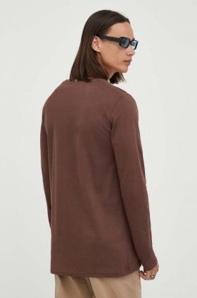 Les Deux longsleeve din bumbac culoarea maro, neted