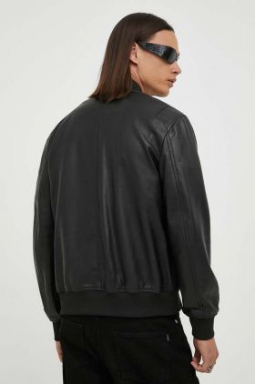 PS Paul Smith geaca bomber de piele barbati, culoarea negru, de tranzitie