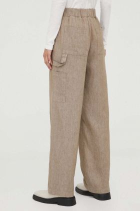 Herskind pantaloni din in Sanne culoarea maro, lat, high waist