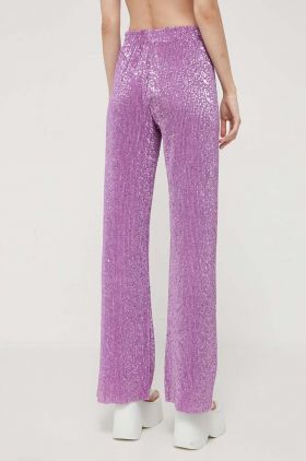 Stine Goya pantaloni femei, culoarea violet, drept, high waist