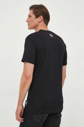 PLEIN SPORT tricou din bumbac culoarea negru, cu imprimeu