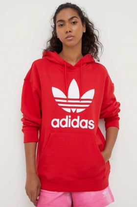 adidas Originals hanorac de bumbac femei, culoarea rosu, cu glugă, modelator