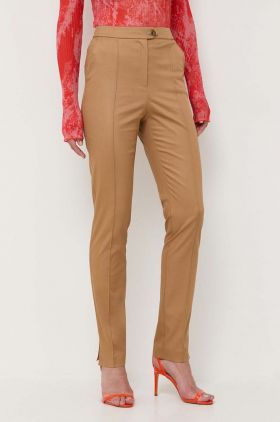 BOSS pantaloni femei, culoarea bej, drept, high waist