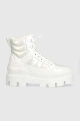 Buffalo botine BN16308051 Raven Snow Laceup Mi femei, culoarea alb, cu toc plat, izolat