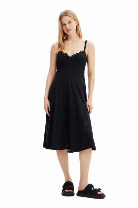 Desigual rochie culoarea negru, midi, evazati