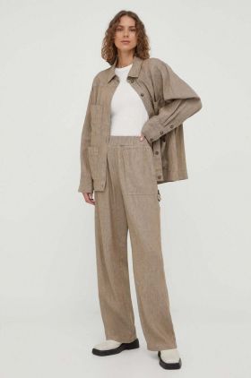 Herskind pantaloni din in Sanne culoarea maro, lat, high waist