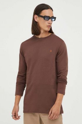 Les Deux longsleeve din bumbac culoarea maro, neted