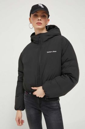 Tommy Jeans geaca de puf femei, culoarea negru, de iarna