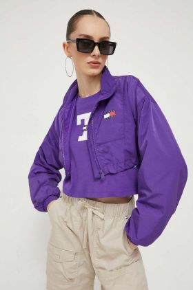 Tommy Jeans geaca femei, culoarea violet, de tranzitie